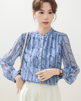 Spring cstand collar tops temperament shirt for women