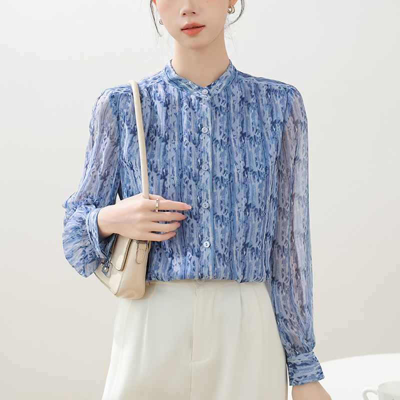 Spring cstand collar tops temperament shirt for women