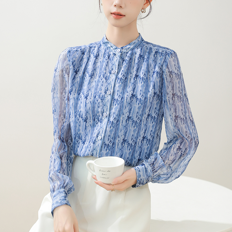 Spring cstand collar tops temperament shirt for women