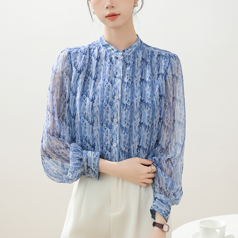 Spring cstand collar tops temperament shirt for women