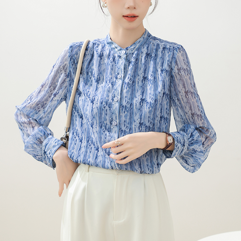 Spring cstand collar tops temperament shirt for women