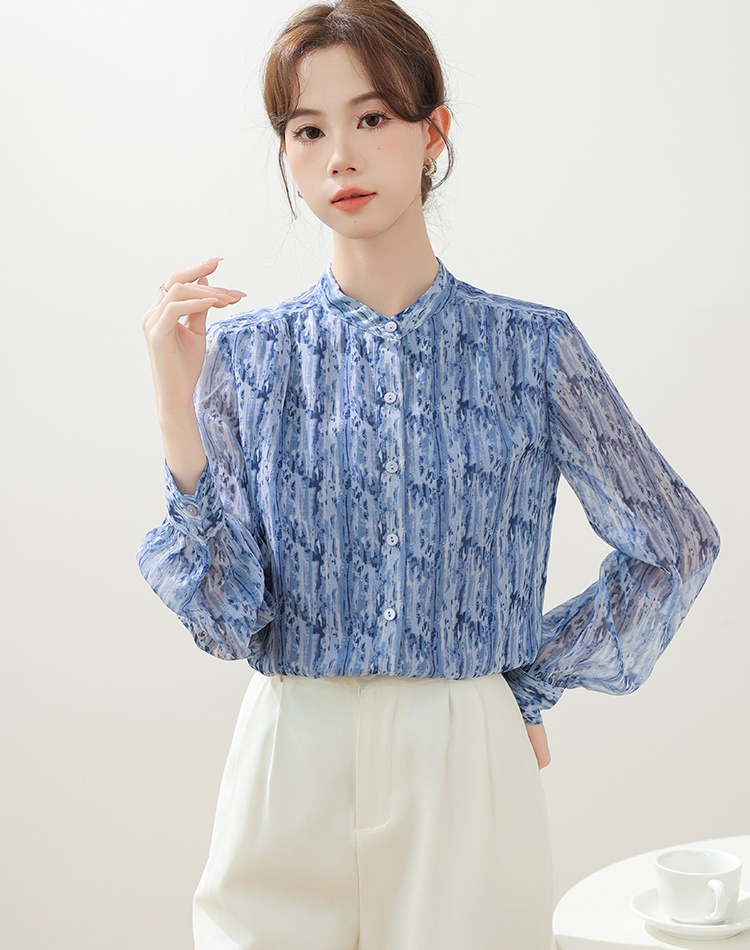 Spring cstand collar tops temperament shirt for women