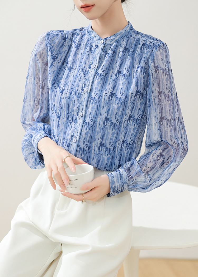 Spring cstand collar tops temperament shirt for women