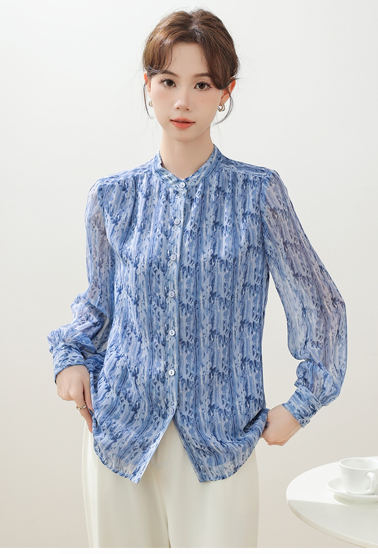 Spring cstand collar tops temperament shirt for women