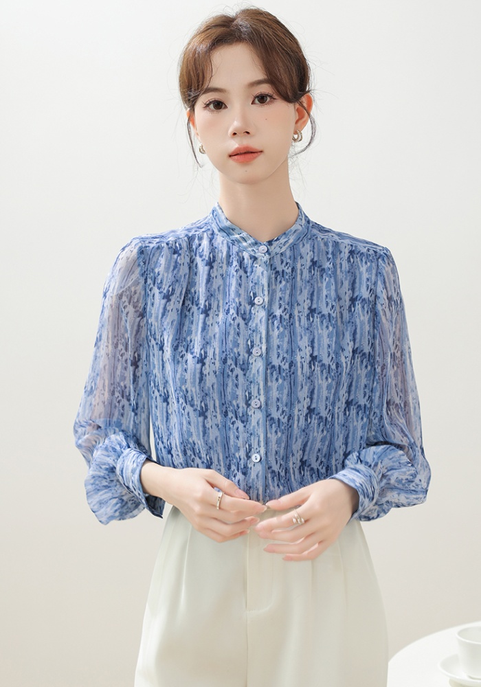 Spring cstand collar tops temperament shirt for women