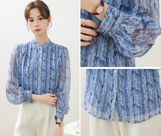 Spring cstand collar tops temperament shirt for women