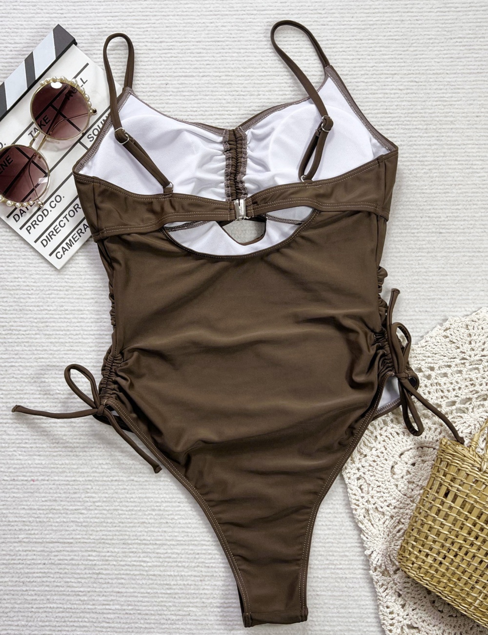 Hollow brown bikini bandage conjoined swimwear