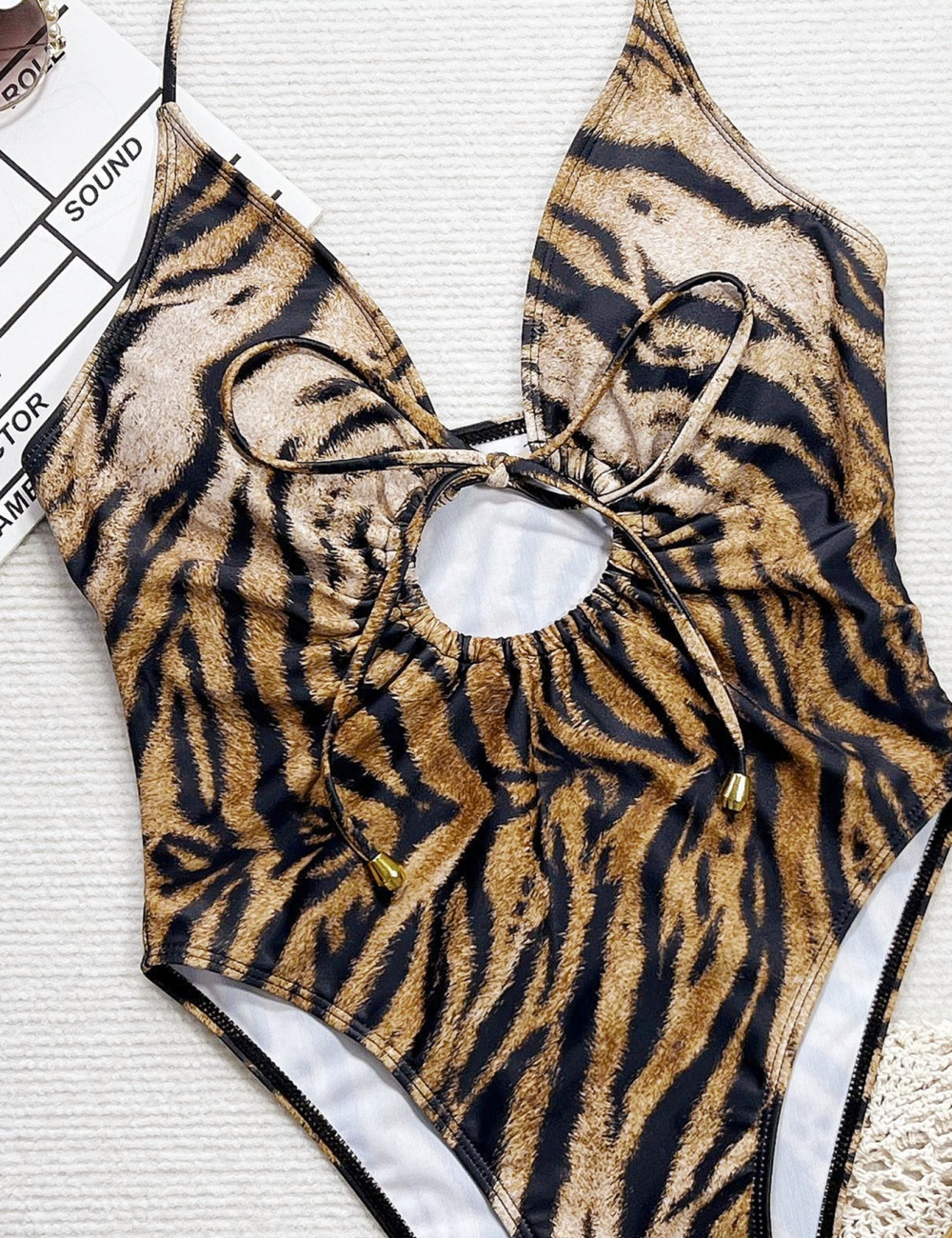 Leopard bikini bandage conjoined printing hollow swimwear