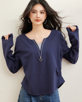 Long sleeve Pseudo-two bottoming shirt spring T-shirt for women