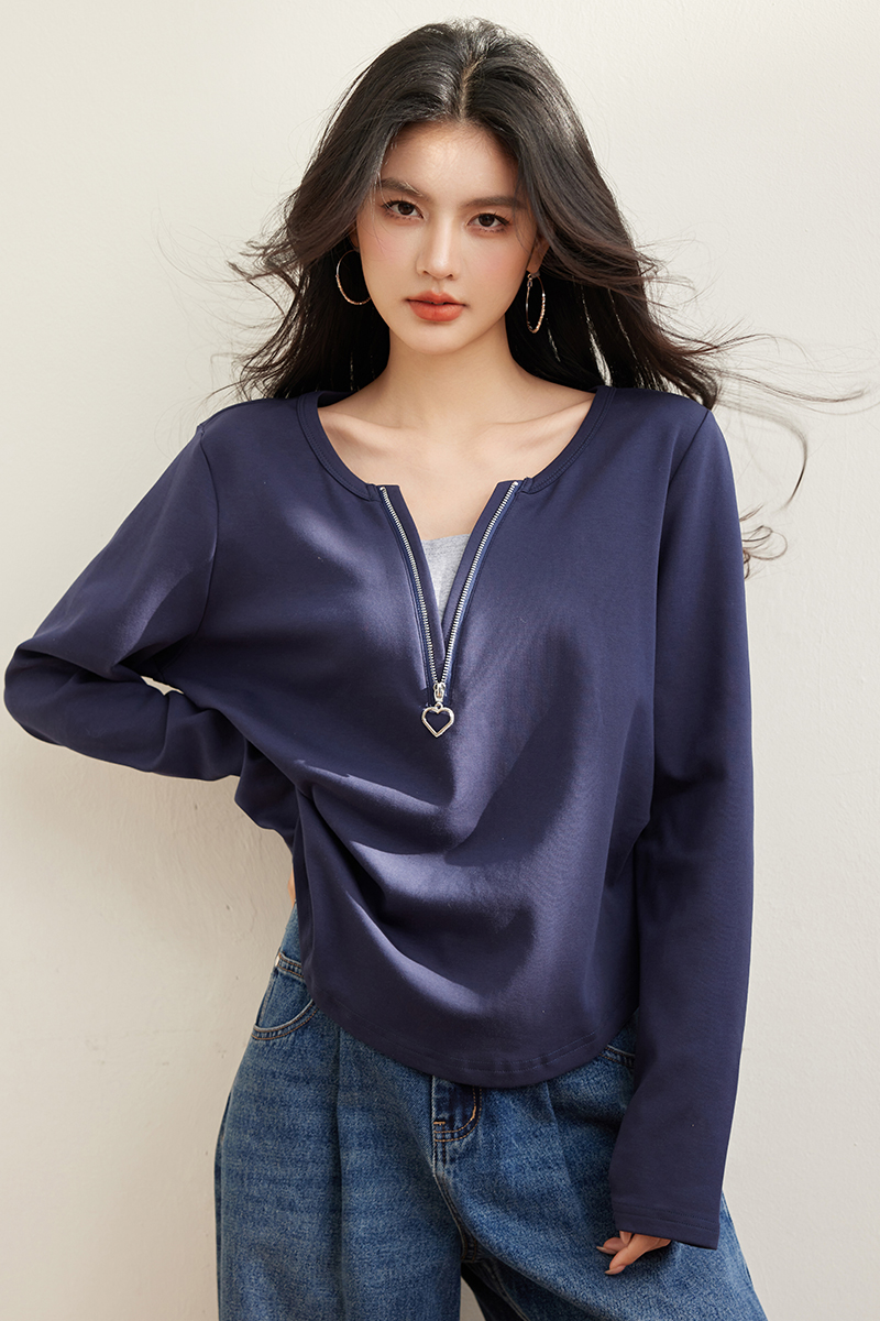 Long sleeve Pseudo-two bottoming shirt spring T-shirt for women