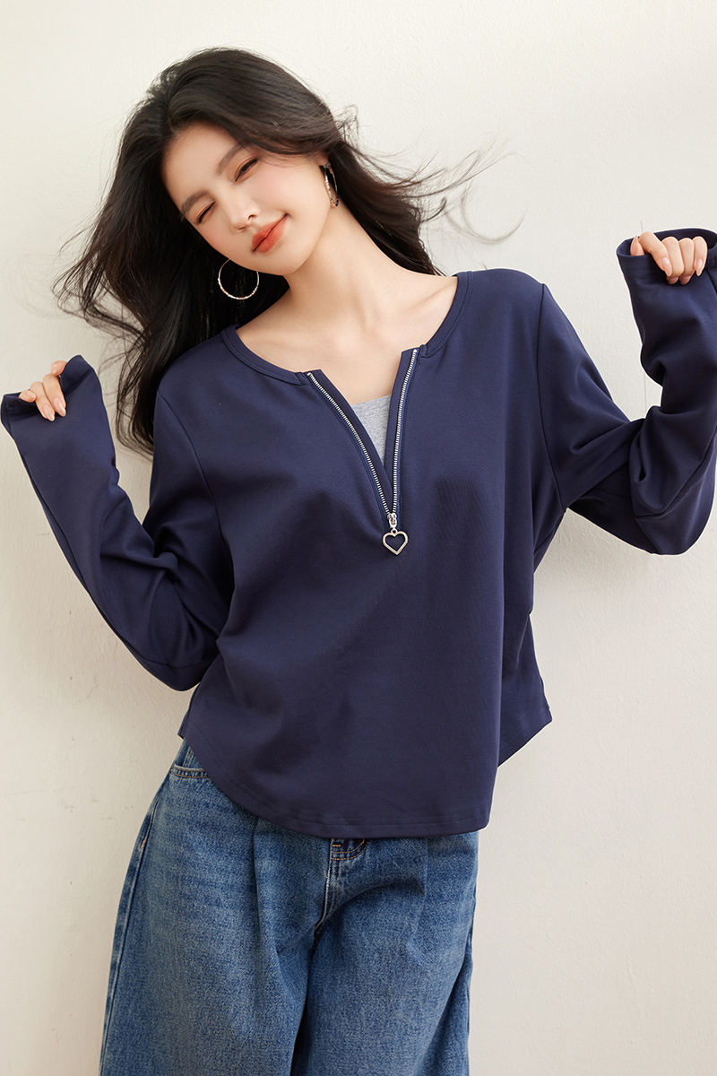 Long sleeve Pseudo-two bottoming shirt spring T-shirt for women