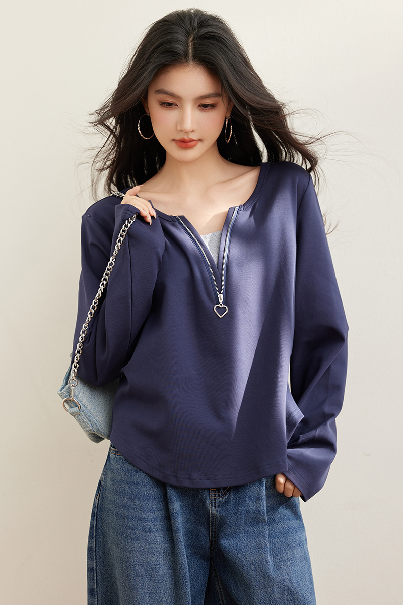 Long sleeve Pseudo-two bottoming shirt spring T-shirt for women