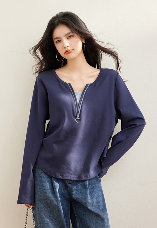 Long sleeve Pseudo-two bottoming shirt spring T-shirt for women