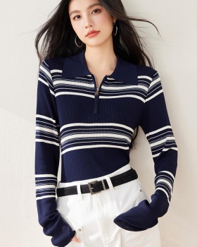 Mixed colors spring tops stripe bottoming sweater