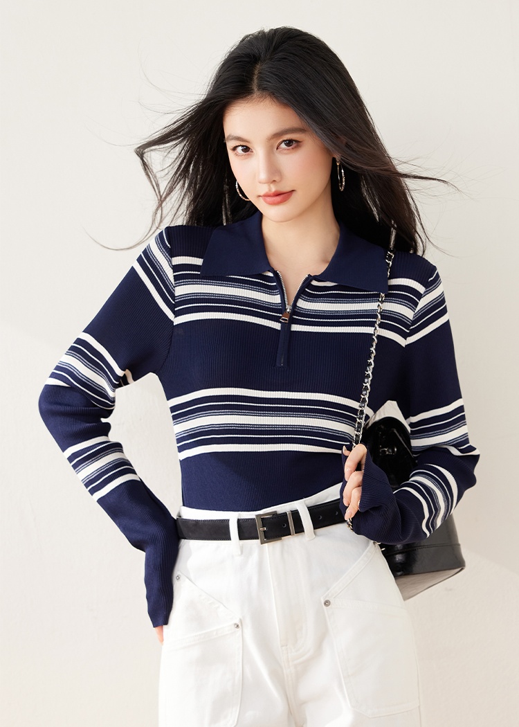 Mixed colors spring tops stripe bottoming sweater