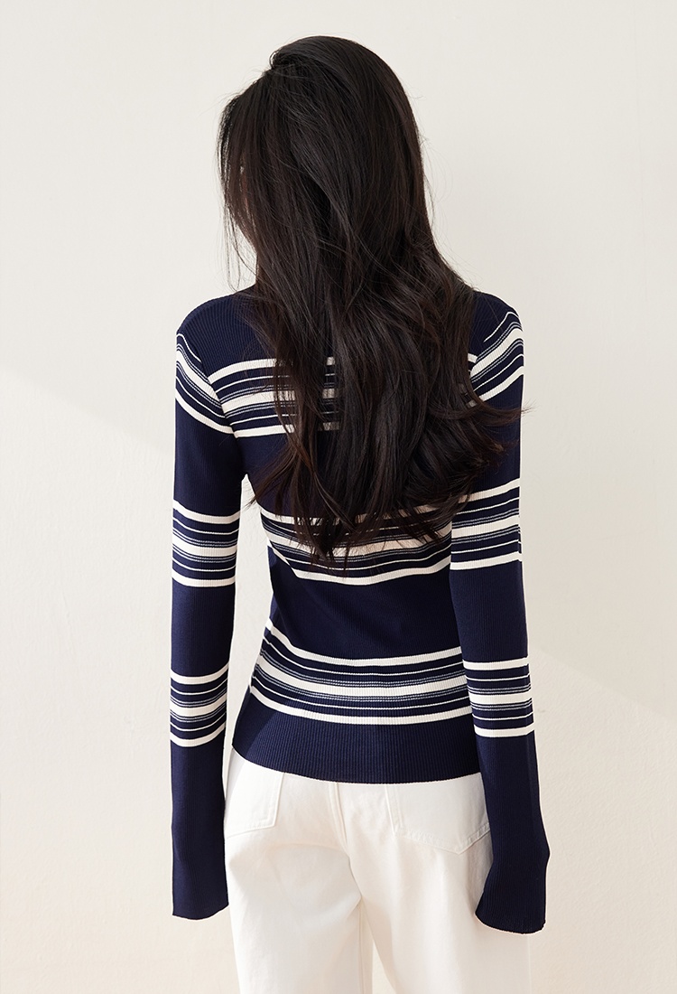 Mixed colors spring tops stripe bottoming sweater