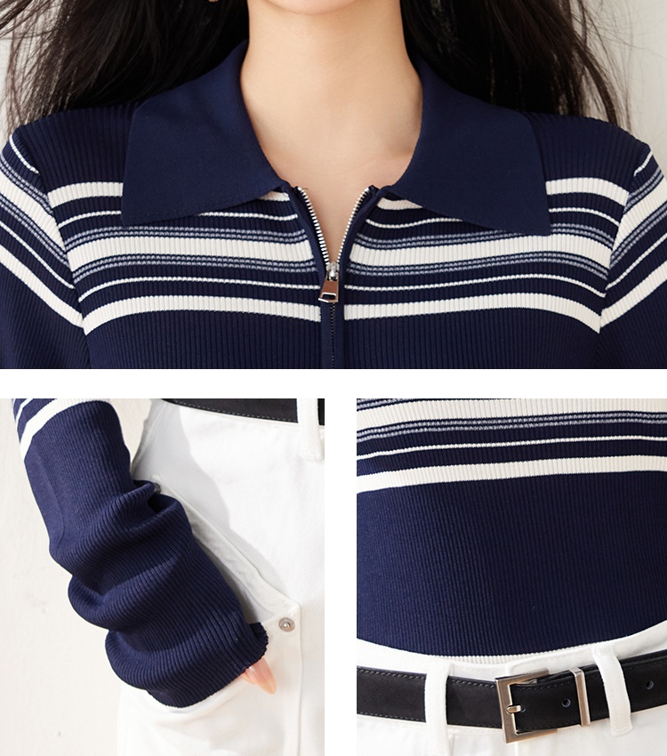 Mixed colors spring tops stripe bottoming sweater