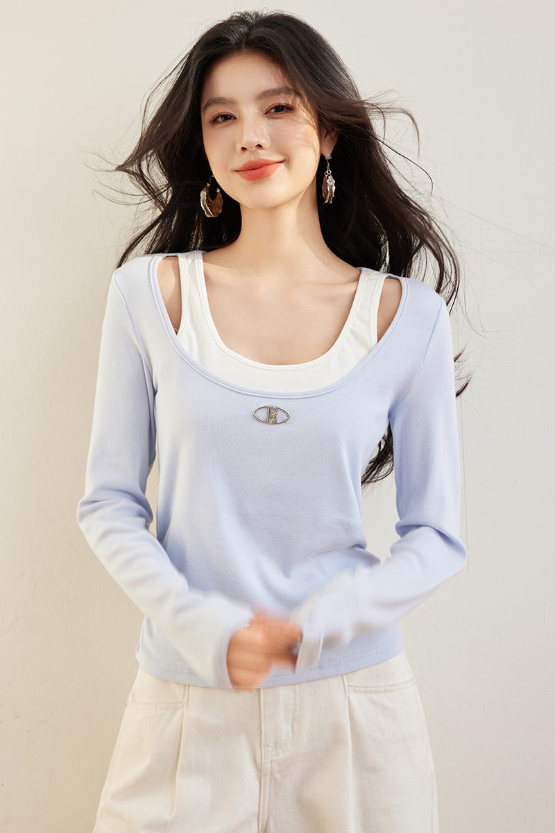 Pseudo-two T-shirt bottoming shirt for women