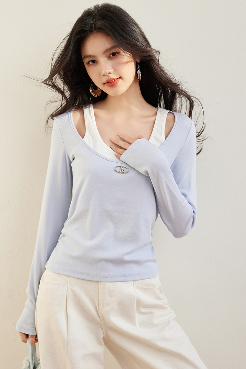 Pseudo-two T-shirt bottoming shirt for women