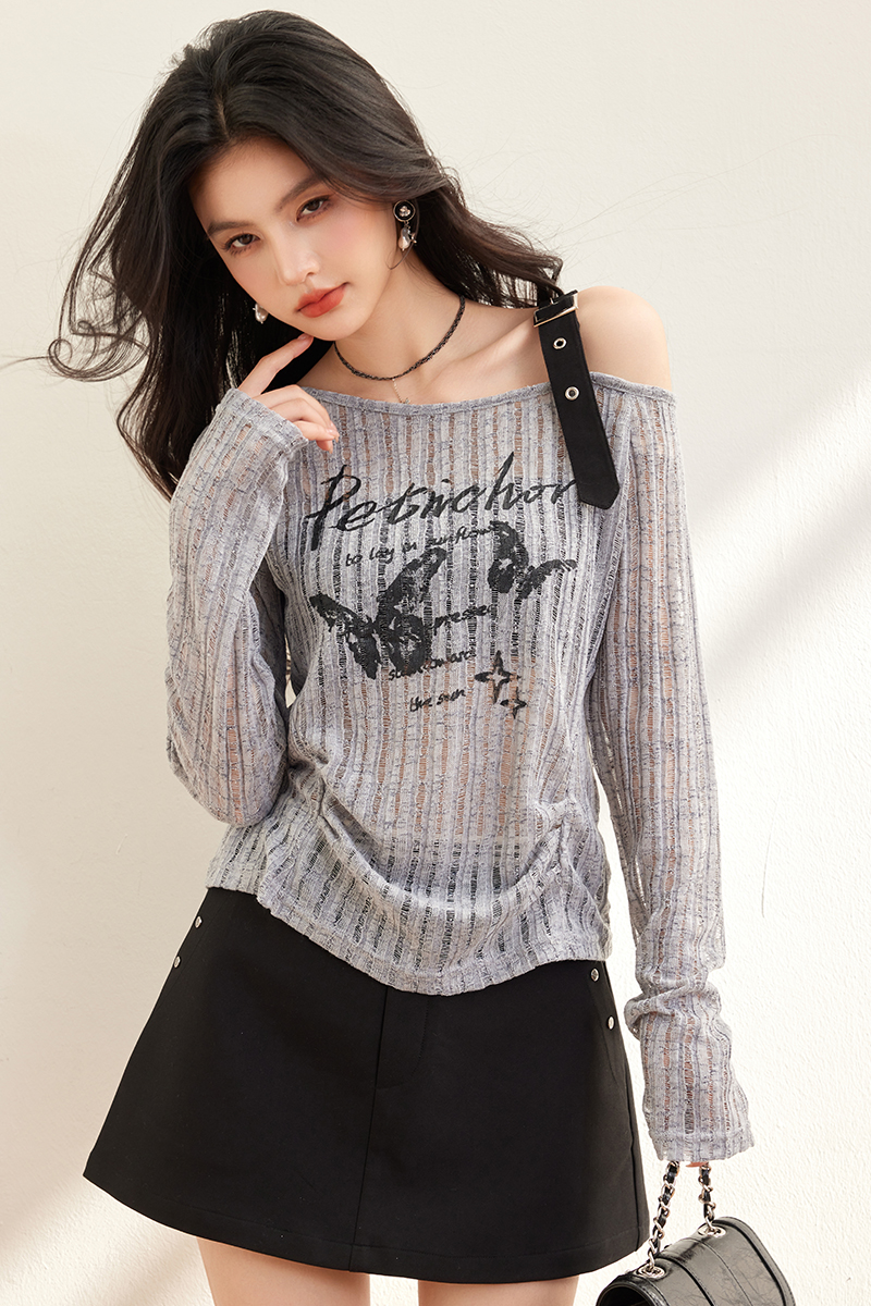 Knitted strapless sun shirt retro tops for women