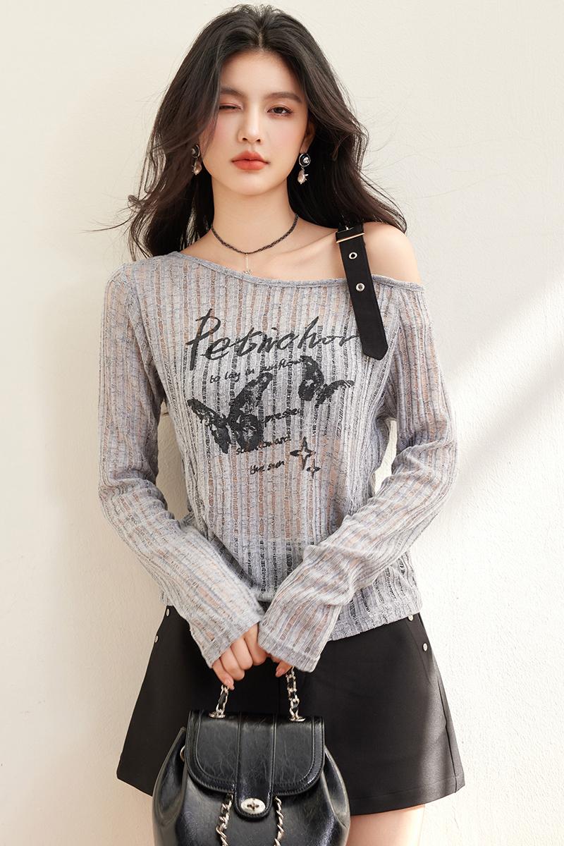 Knitted strapless sun shirt retro tops for women