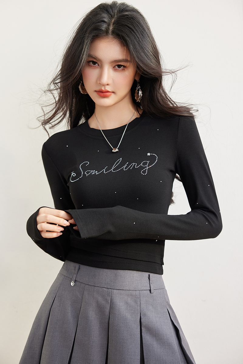 Long sleeve tops letters T-shirt for women