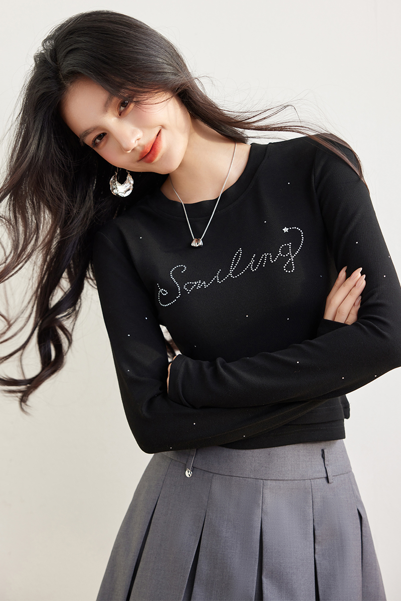 Long sleeve tops letters T-shirt for women