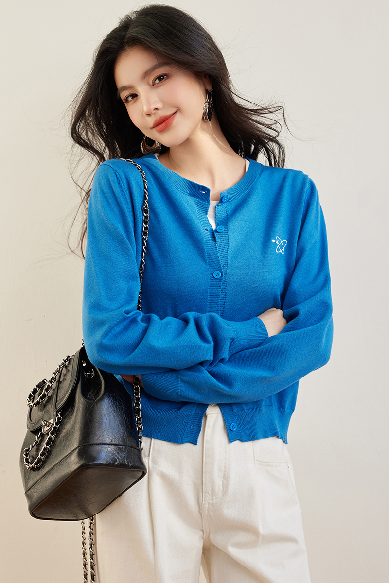 Embroidery lazy tops loose knitted cardigan for women