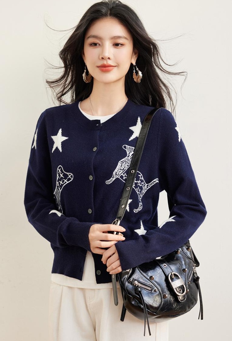 Chanelstyle spring round neck star cardigan