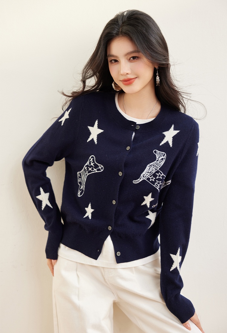 Chanelstyle spring round neck star cardigan