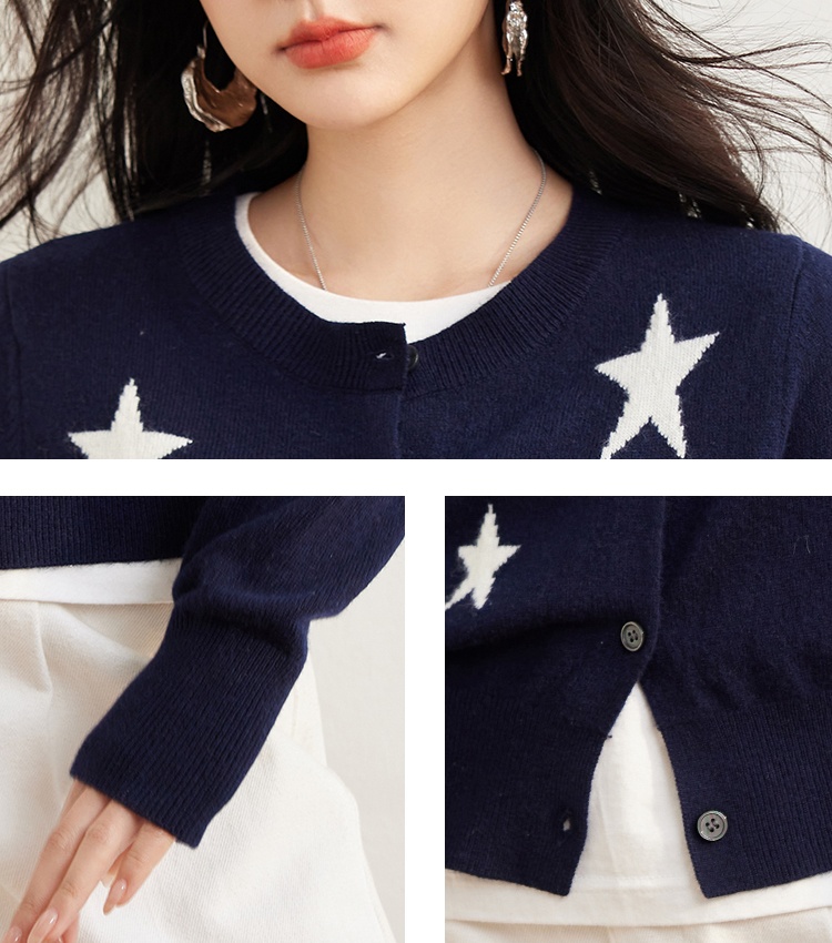 Chanelstyle spring round neck star cardigan