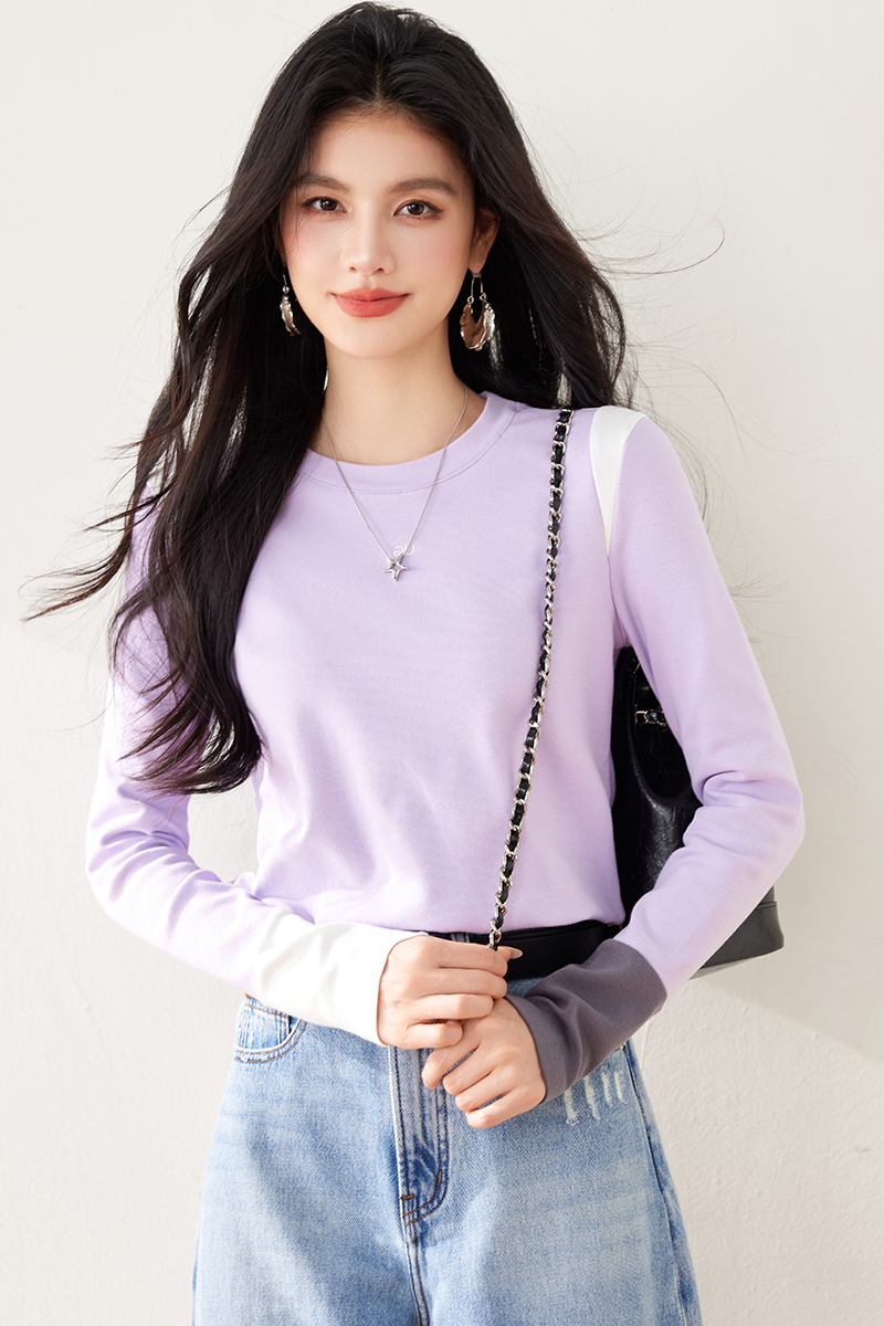 Spring long sleeve T-shirt mixed colors tops for women