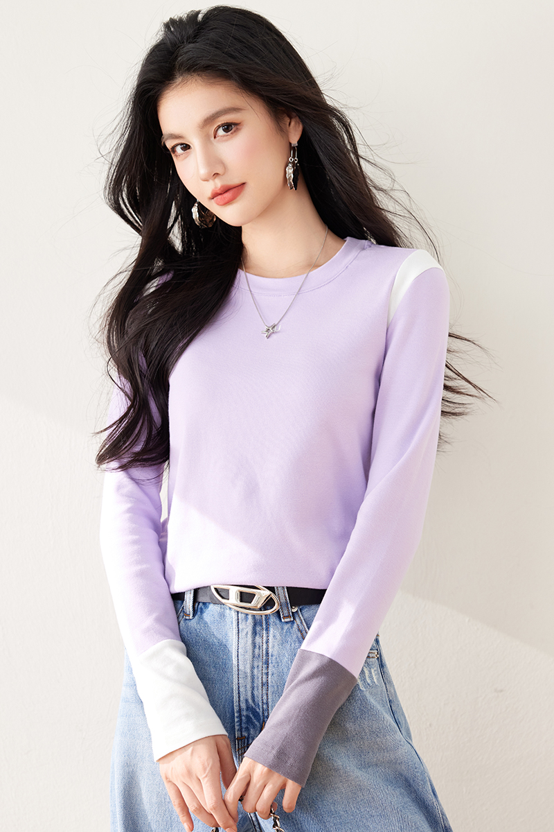 Spring long sleeve T-shirt mixed colors tops for women