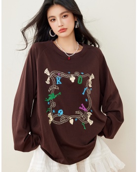 Long sleeve loose printing thin knitted spring T-shirt