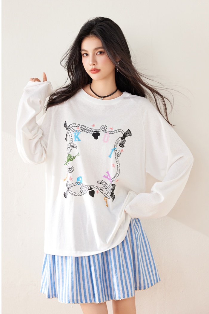 Long sleeve loose printing thin knitted spring T-shirt