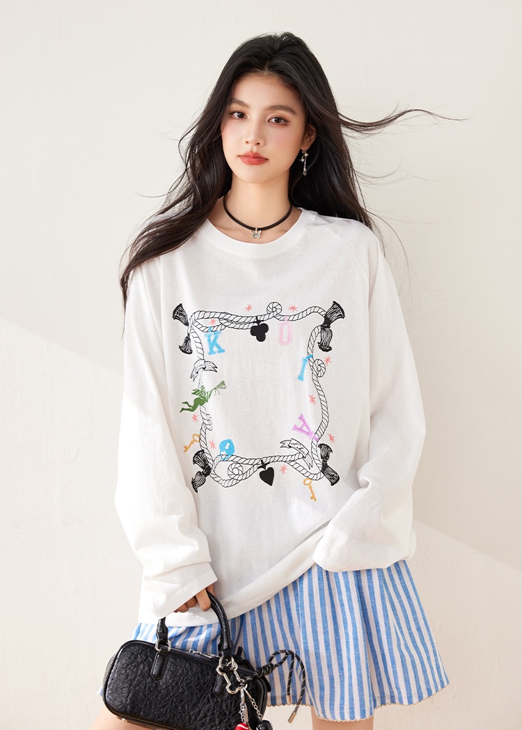 Long sleeve loose printing thin knitted spring T-shirt