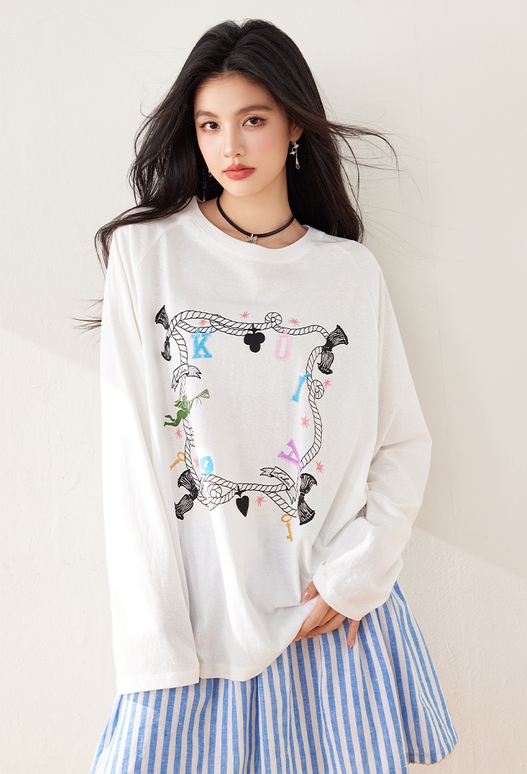 Long sleeve loose printing thin knitted spring T-shirt