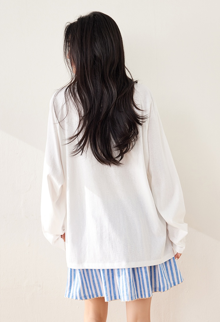 Long sleeve loose printing thin knitted spring T-shirt