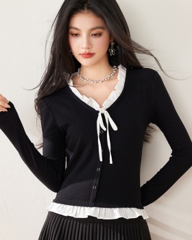 Long sleeve bottoming T-shirt Pseudo-two cardigan for women