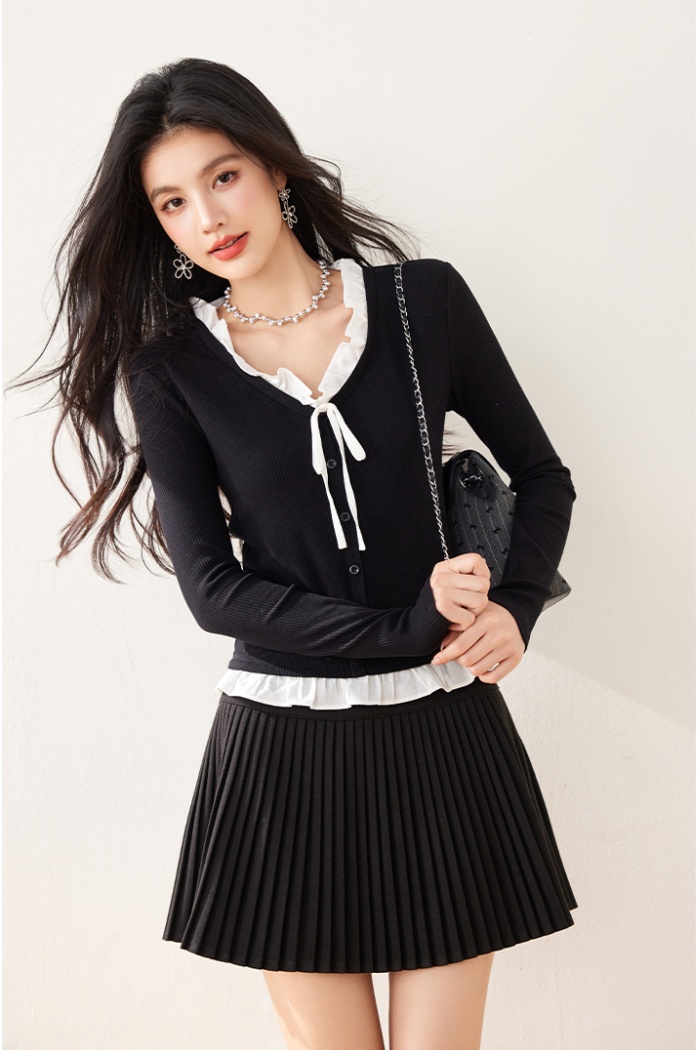 Long sleeve bottoming T-shirt Pseudo-two cardigan for women