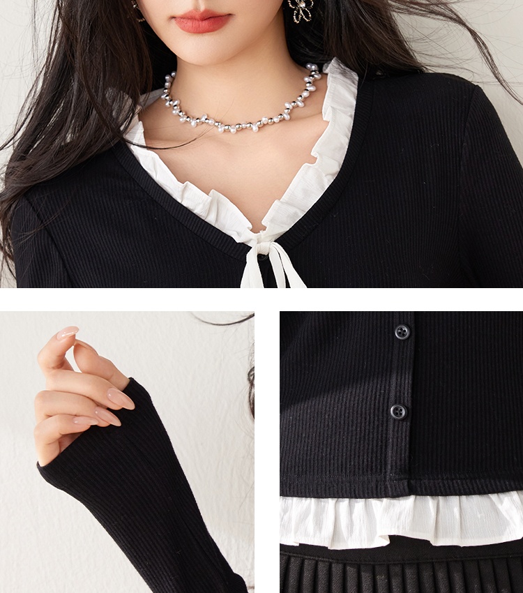 Long sleeve bottoming T-shirt Pseudo-two cardigan for women