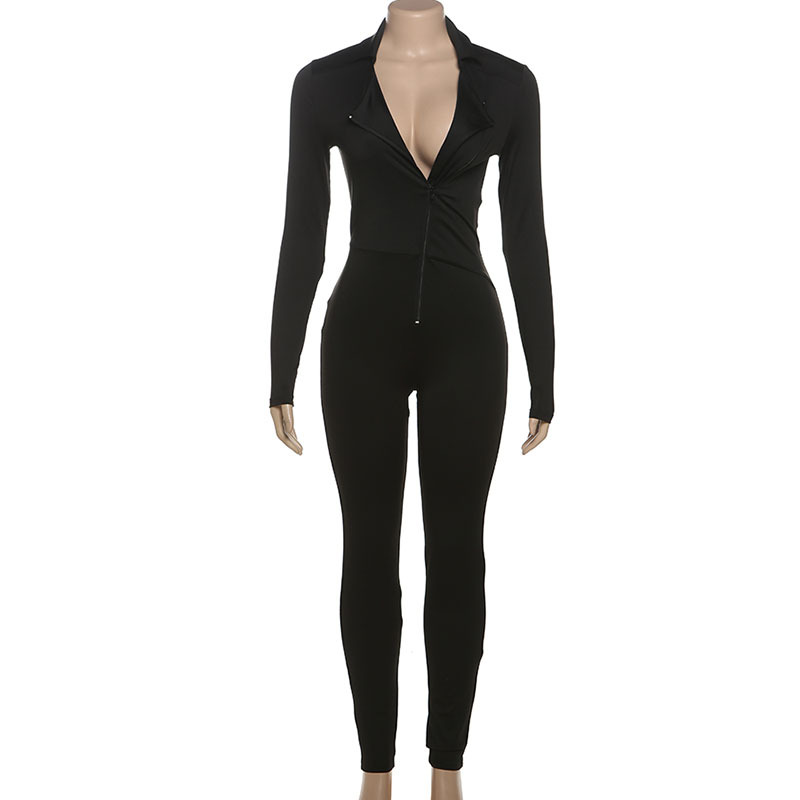 Sports spring long sleeve tight pure jumpsuit for women