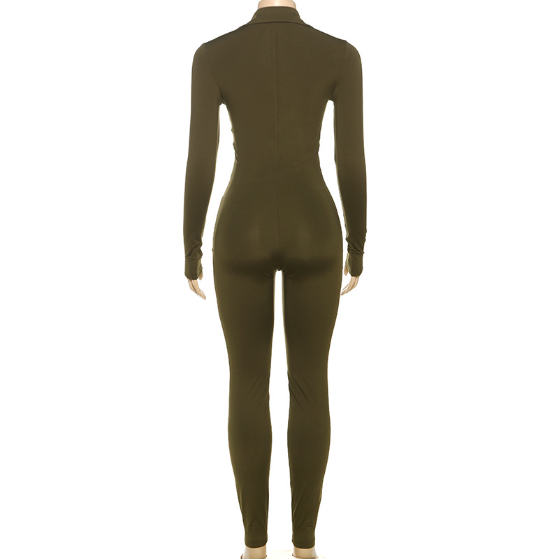 Sports spring long sleeve tight pure jumpsuit for women