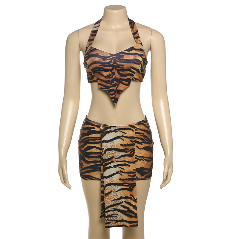 Package hip short skirt tiger stripes vest 2pcs set for women