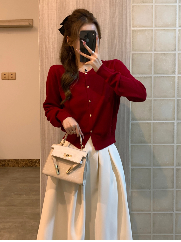 Slim gold buckle coat pinched waist sweater for women