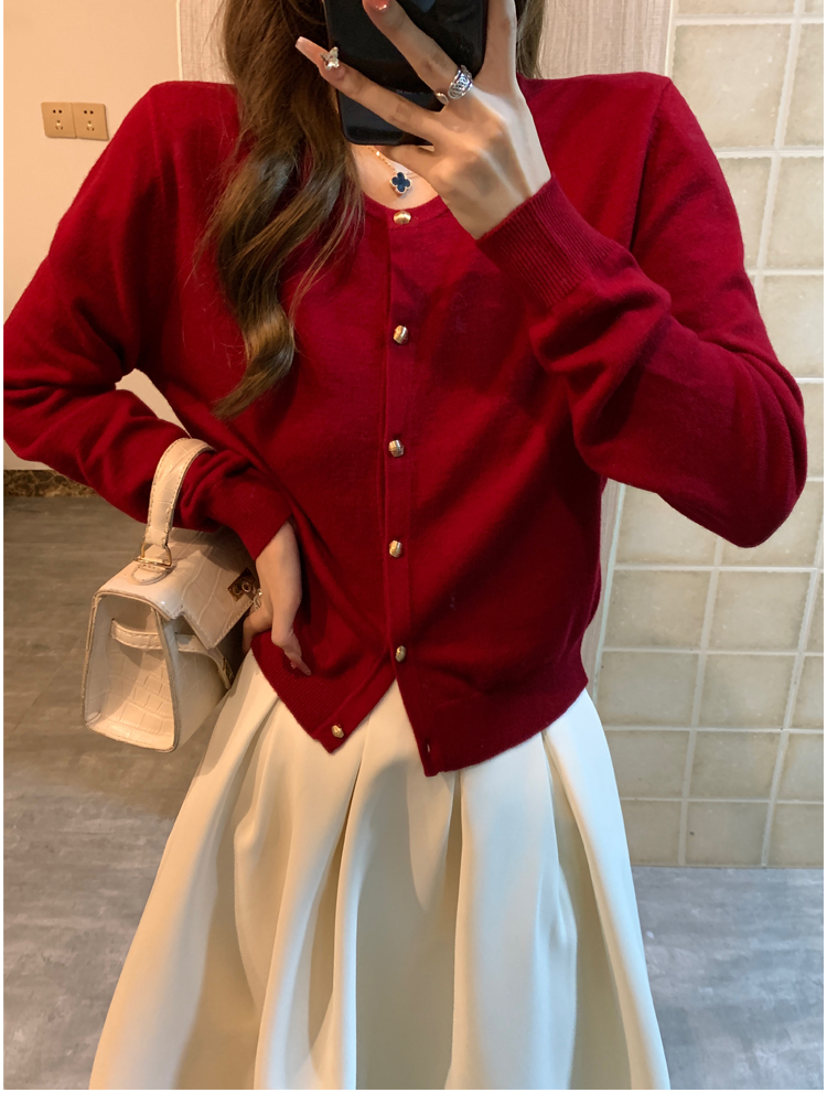 Slim gold buckle coat pinched waist sweater for women