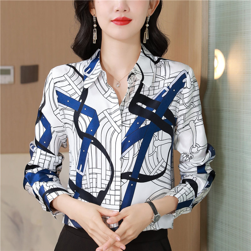 Commuting long sleeve twill printing chain shirt