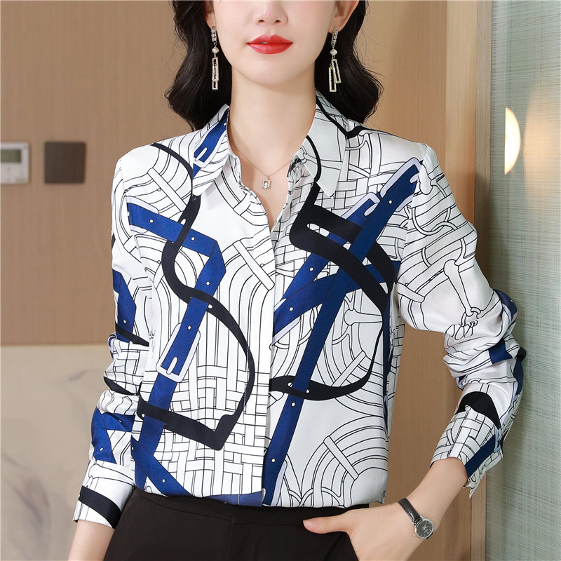 Commuting long sleeve twill printing chain shirt