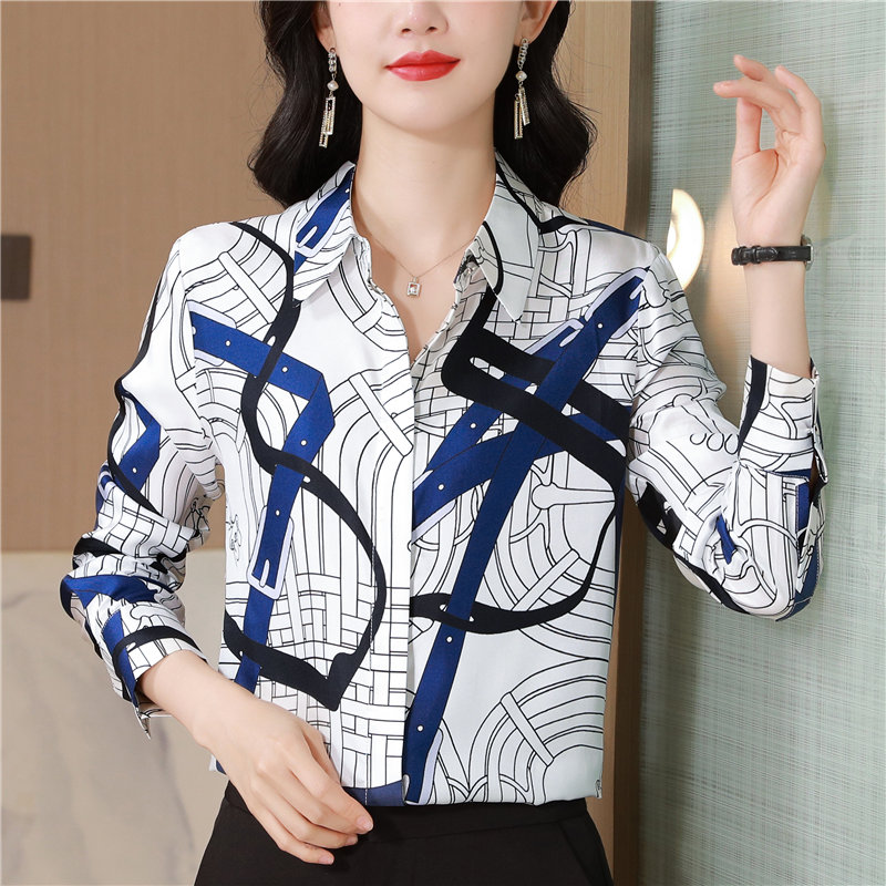 Commuting long sleeve twill printing chain shirt