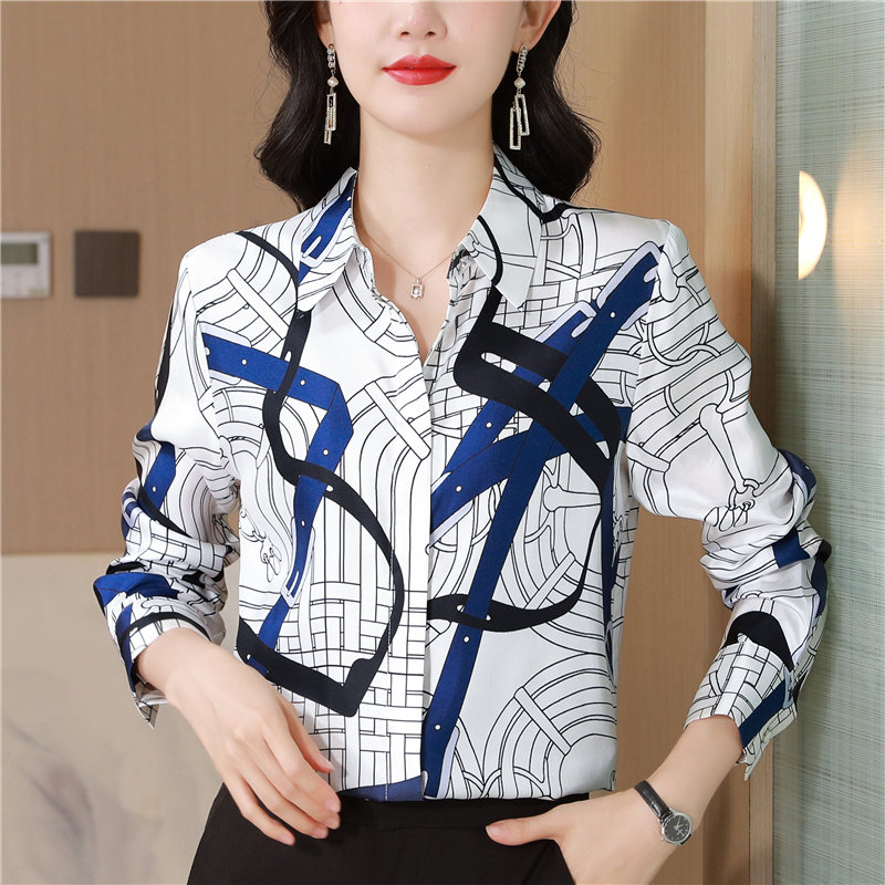 Commuting long sleeve twill printing chain shirt